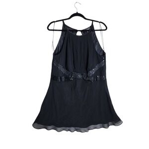 Dressbarn Woman Black Sequin Beaded Halter Blouse Plus Size 14W Pleated Chiffon